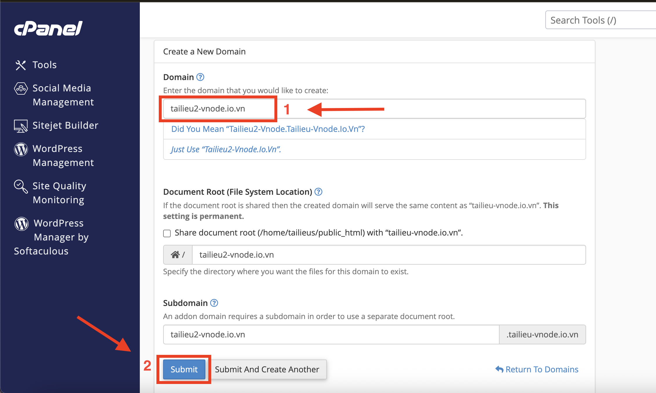 Hướng Dẫn Thêm Domain/Sub-Domain Vào cPanel