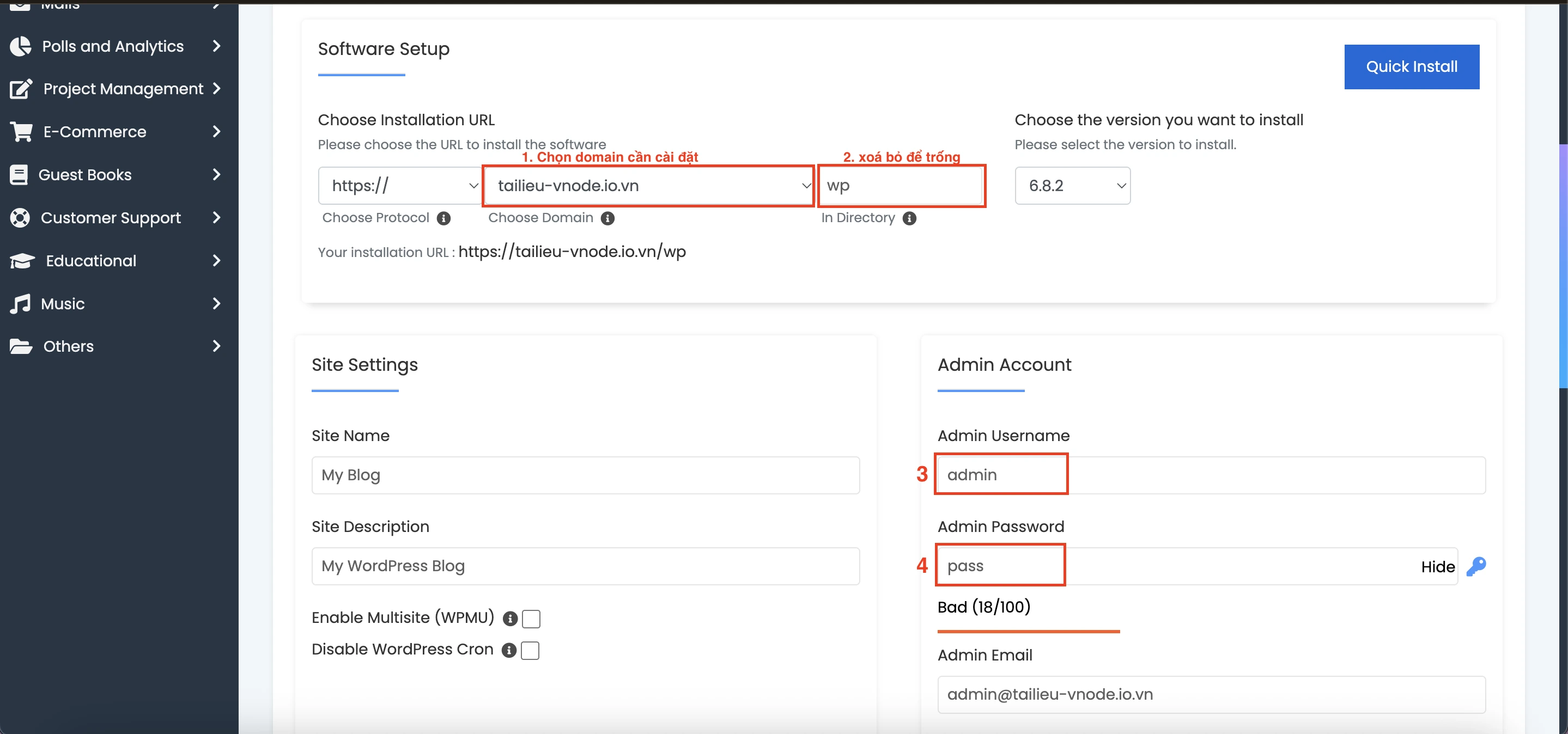 Hướng dẫn cài đặt WordPress tự động bằng Softaculous trên cPanel
