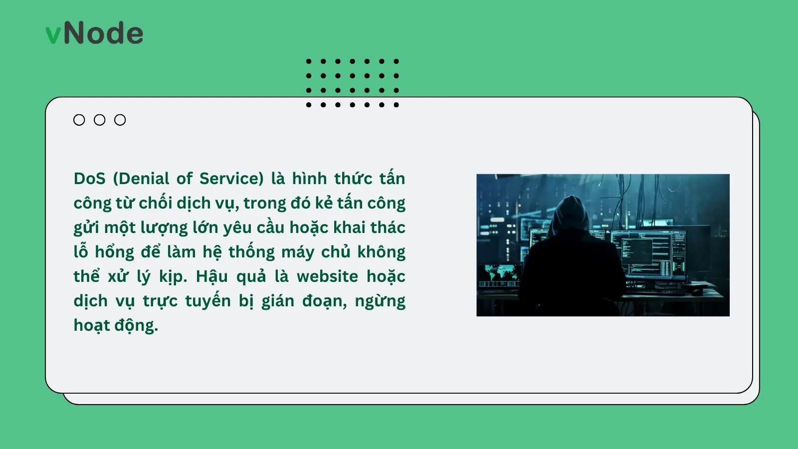 sơ đồ mô tả một hacker gửi request ồ ạt đến server khiến hệ thống quá tải.