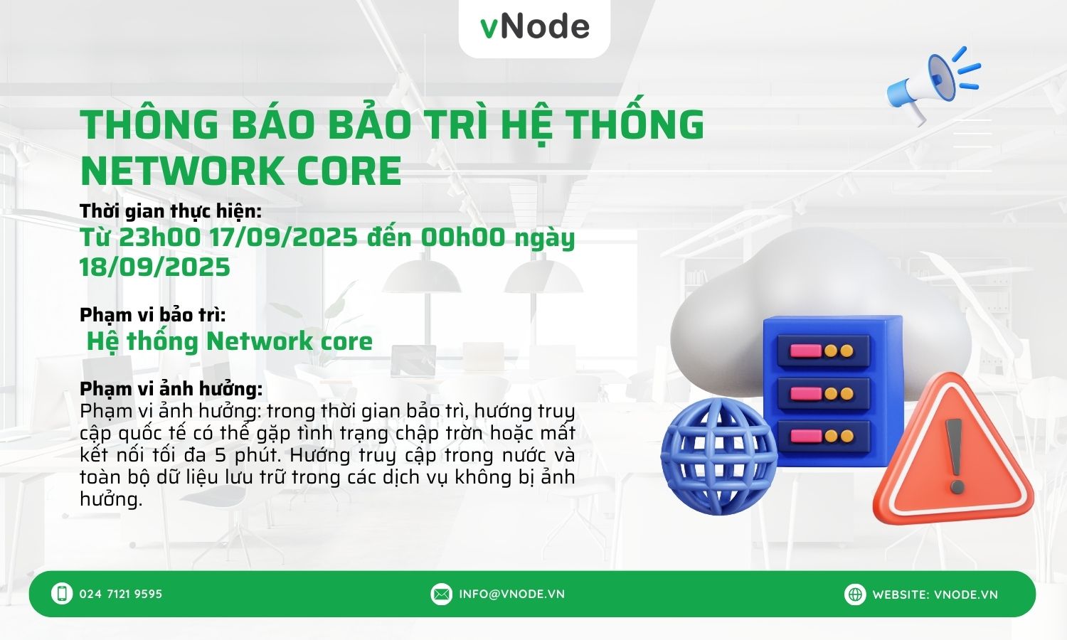 THÔNG BÁO VỀ VIỆC BẢO TRÌ HỆ THỐNG NETWORK CORE