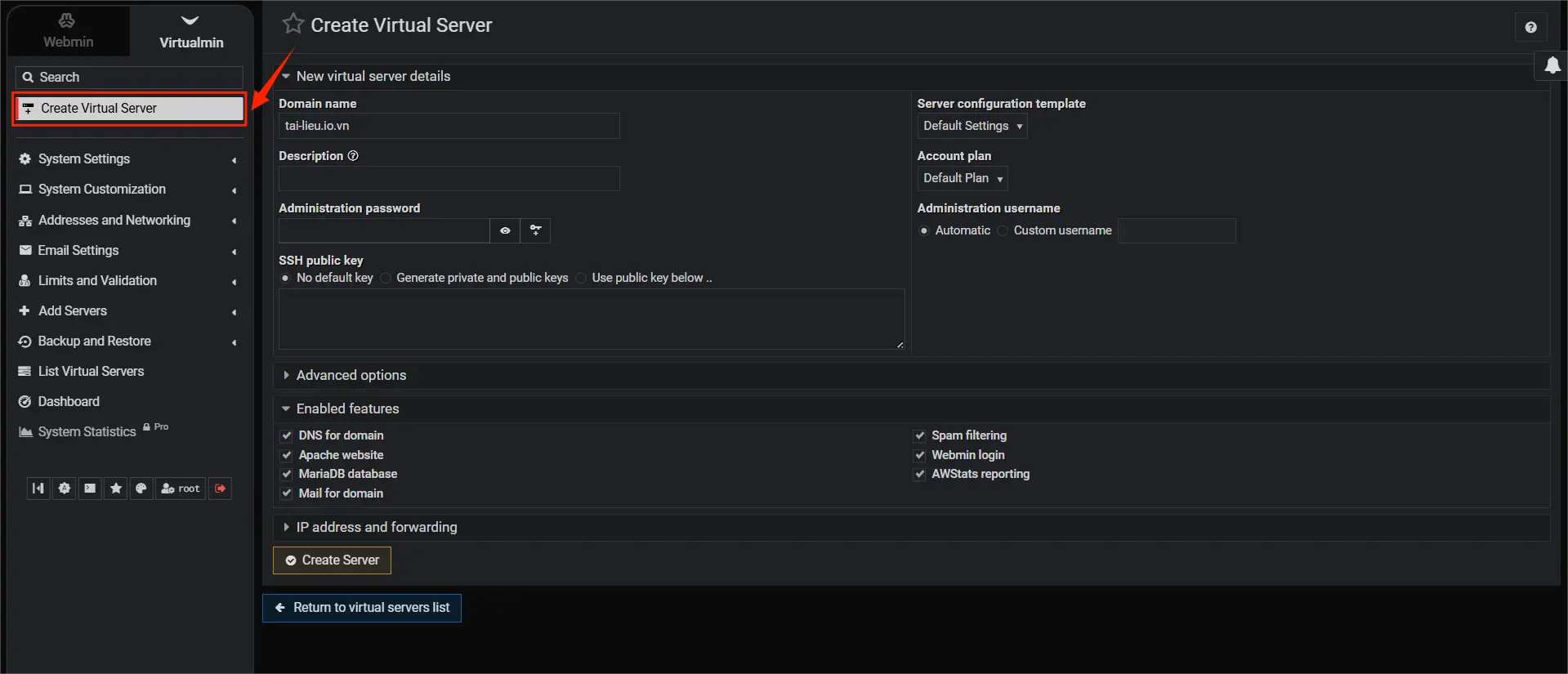 1.create Virtual Server