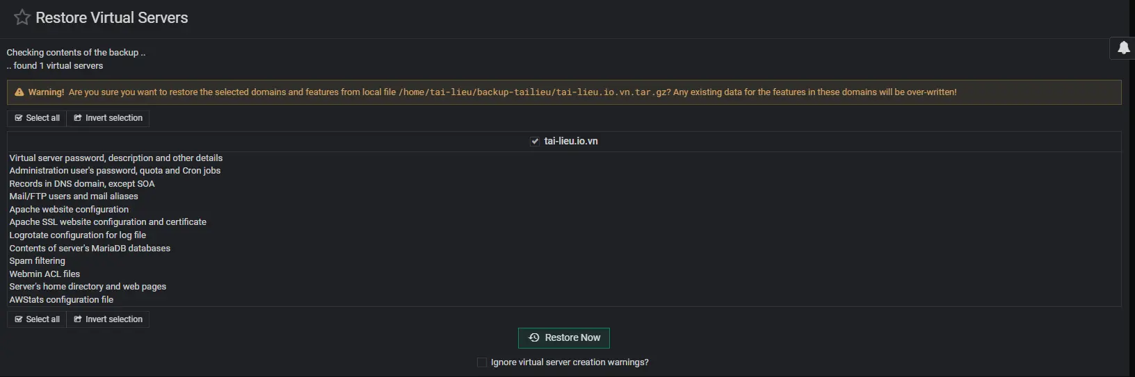 7.backup Restore Virtualmin