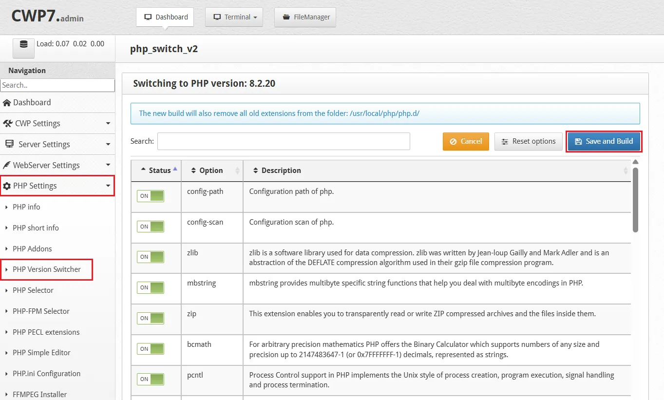 2.change Php Version