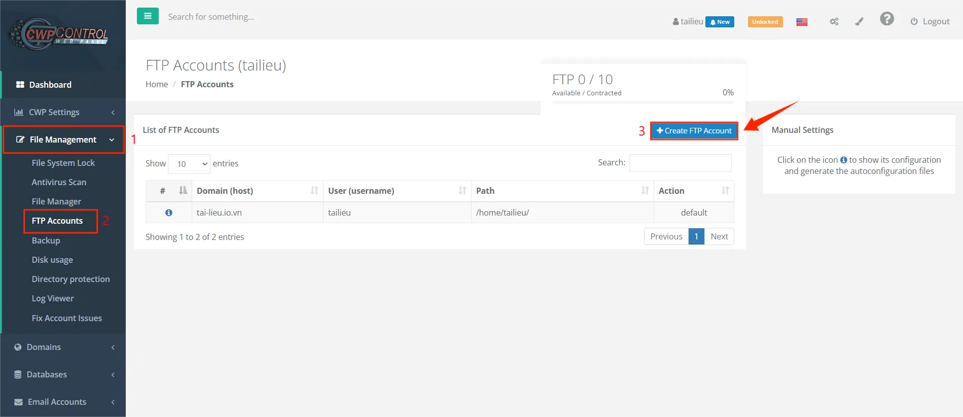 3.create Ftp Account