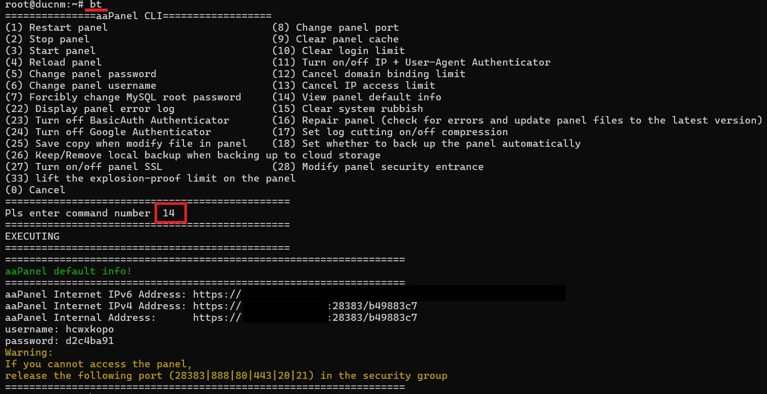 1.change Info Aapanel