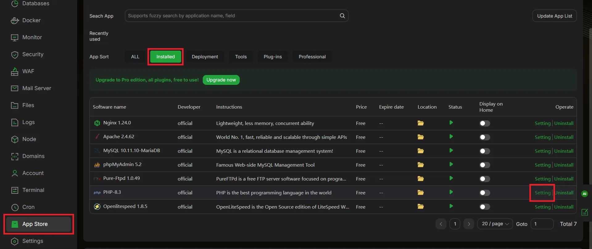 1.extension Php Aapanel