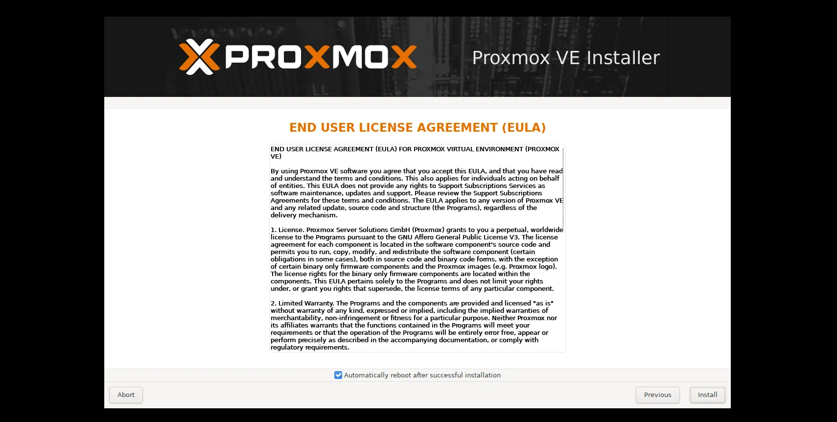 proxmox ve install
