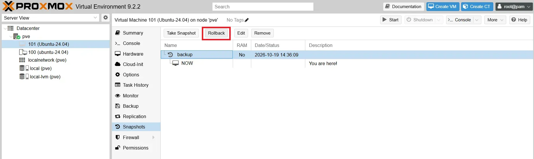 Rollback Snapshot Vm