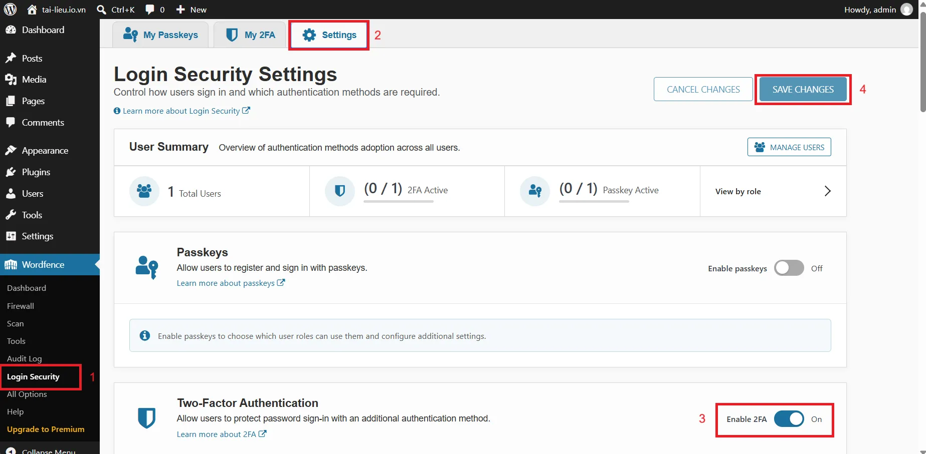 Setting Wordfence