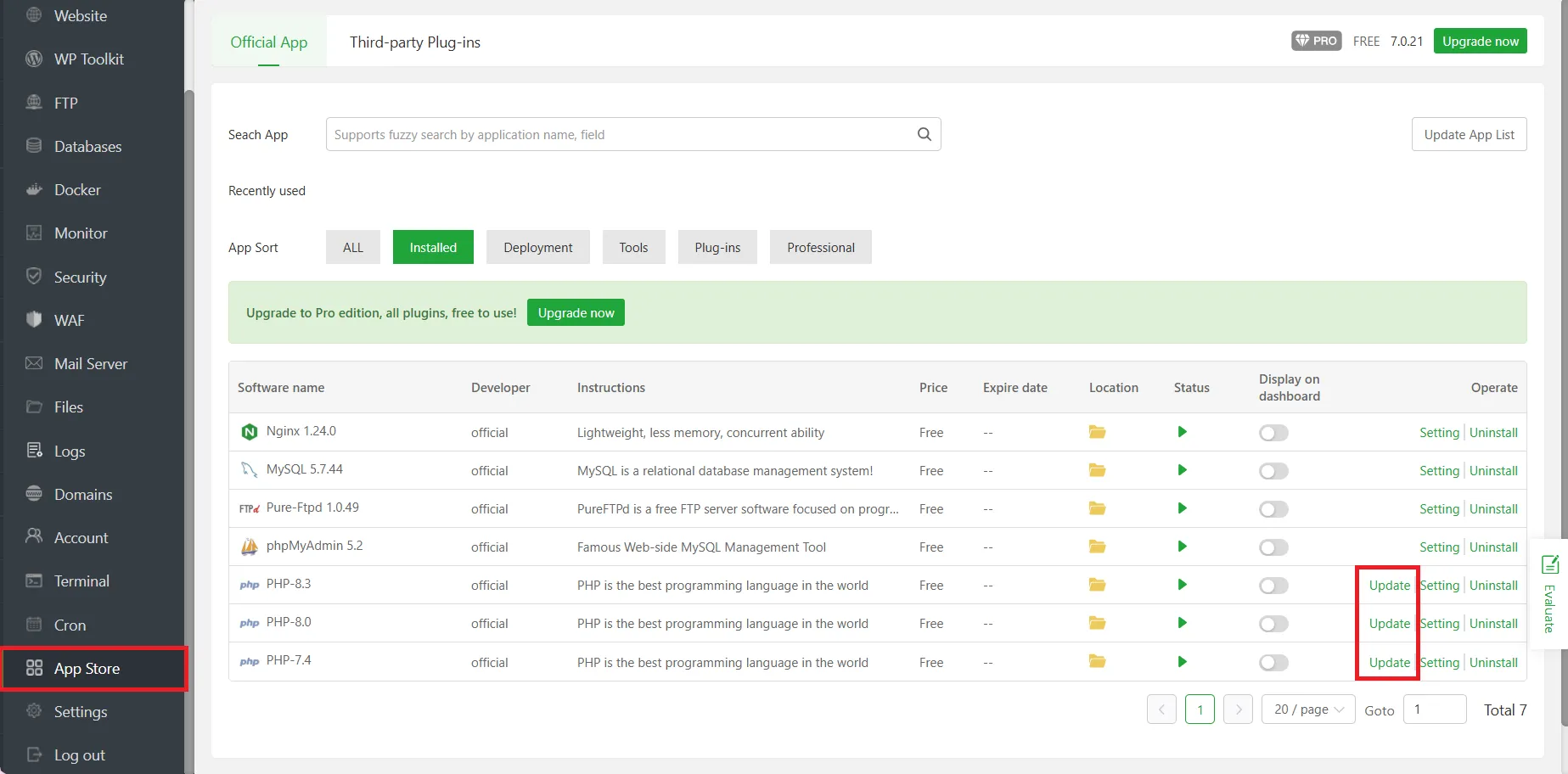 Update Php Aapanel